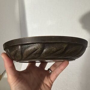Vintage Brass Bowl-Made In India-Leaf DesignTextured-6.75 Diameter 1.11 lb